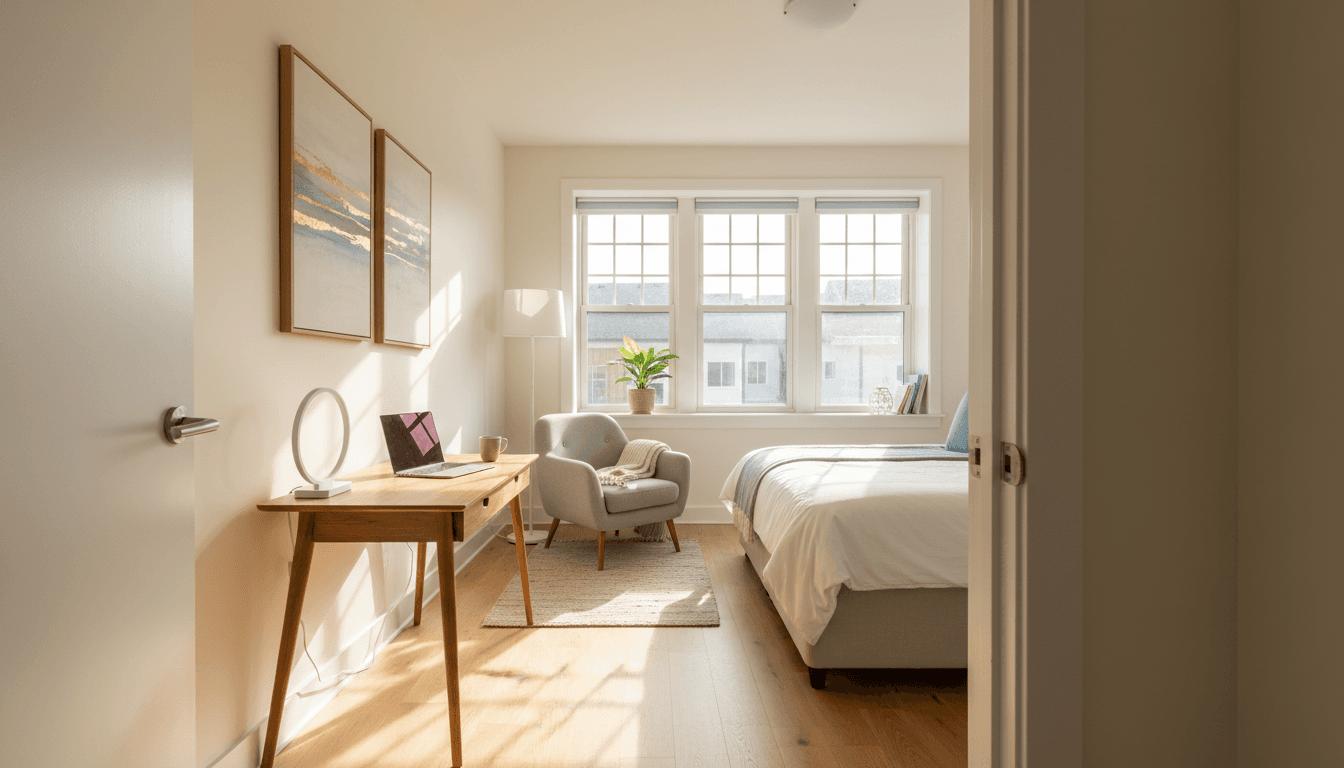 Pristine guest bedroom with clean linens and organized furnishings ready for guests