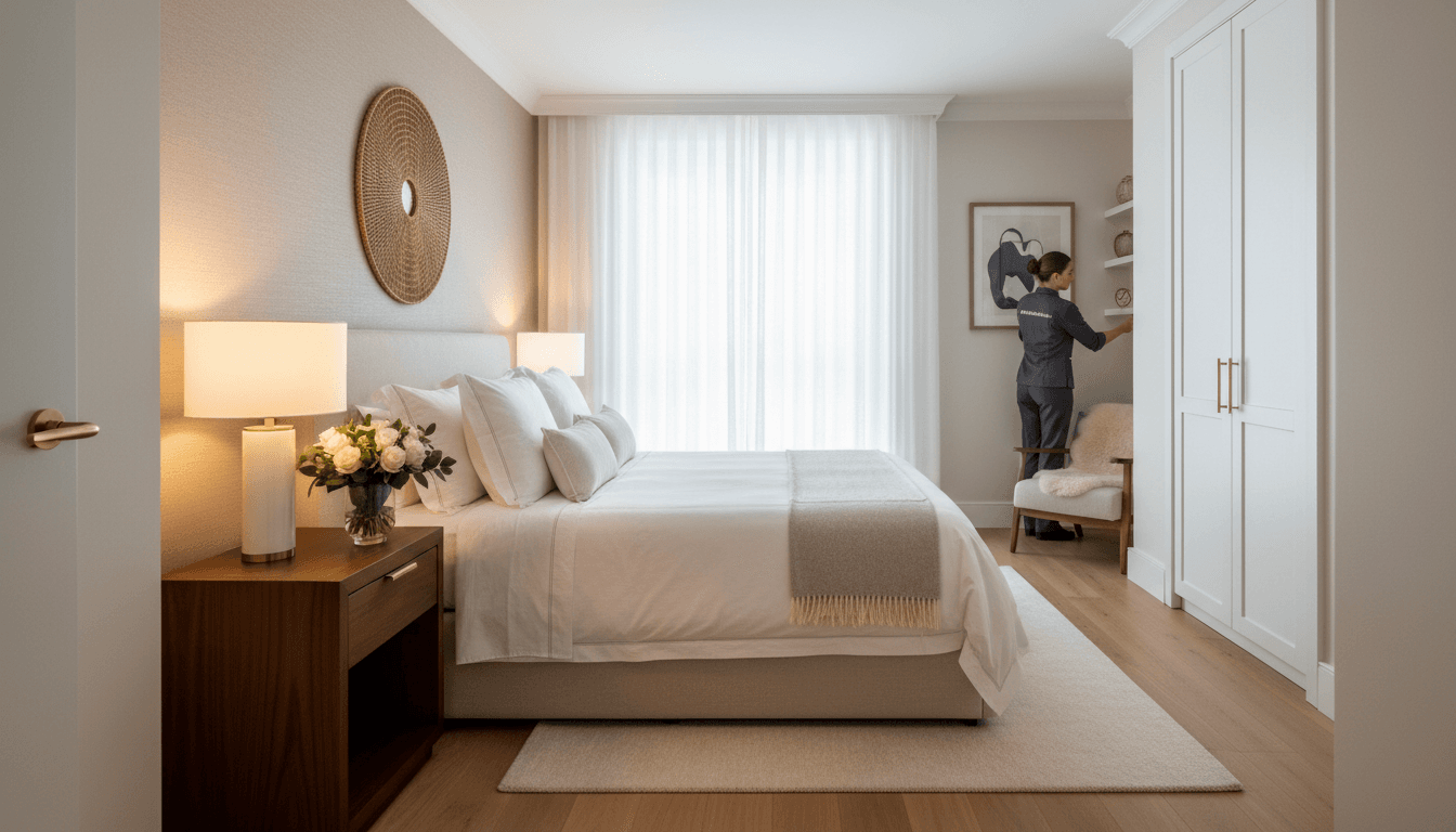 Clean, well-organized vacation rental bedroom ready for guests